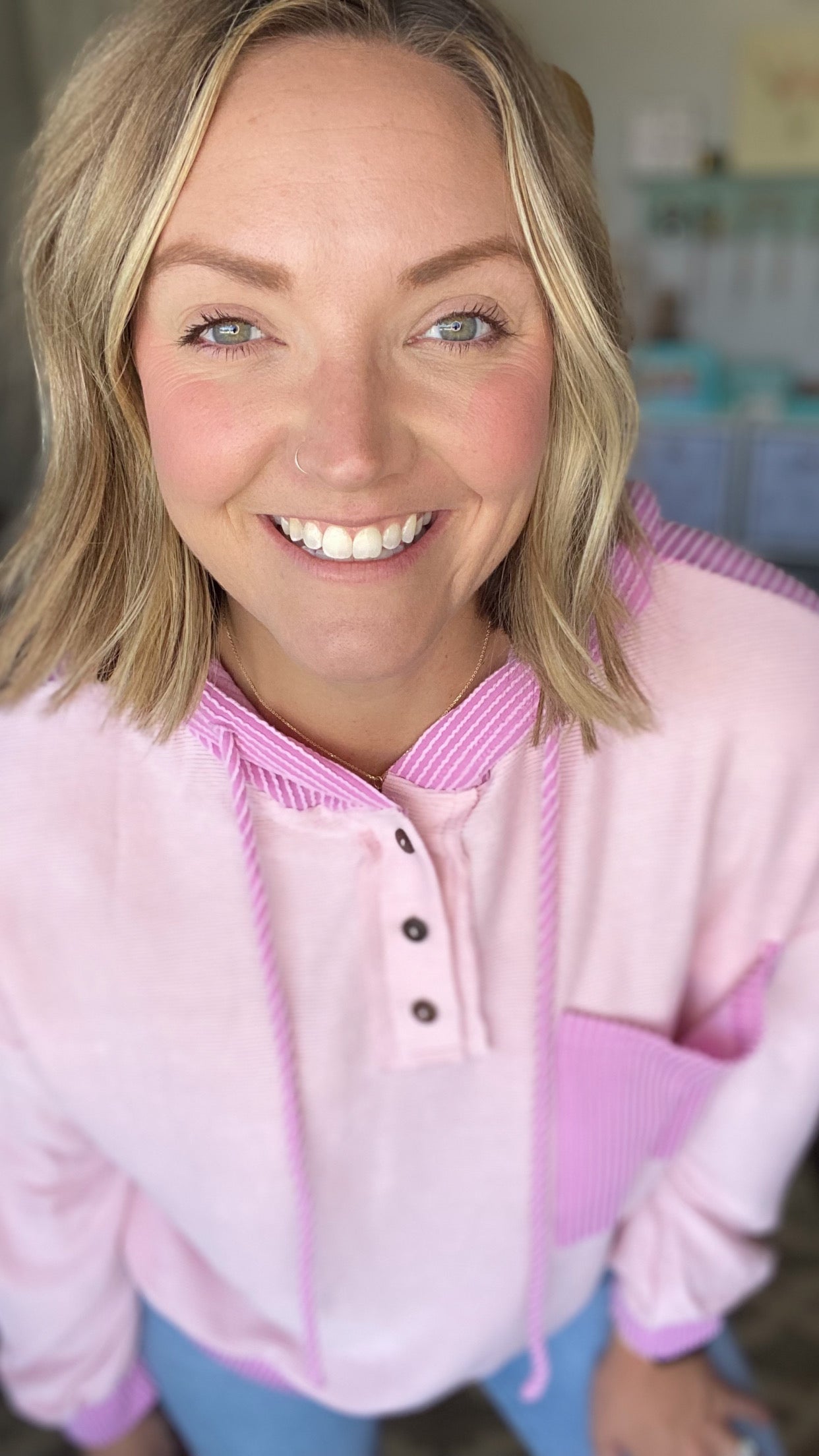 Pink Henley Hoodie