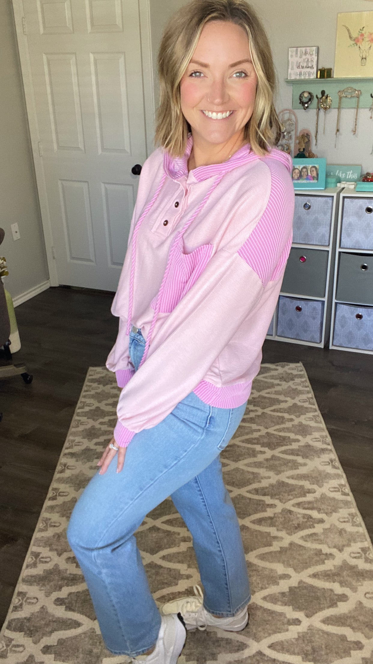 Pink Henley Hoodie