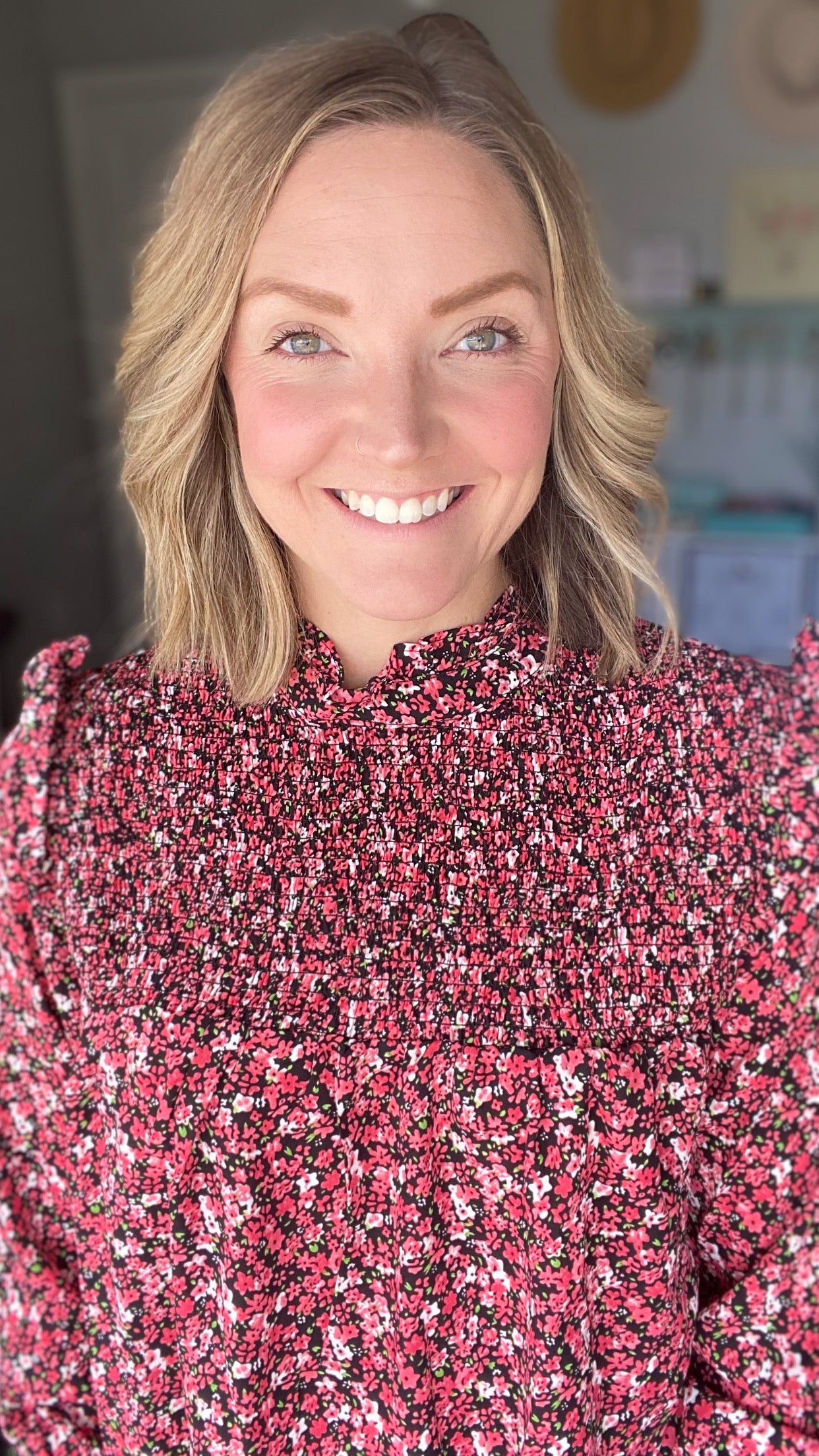 Deep Floral Ruffle Blouse