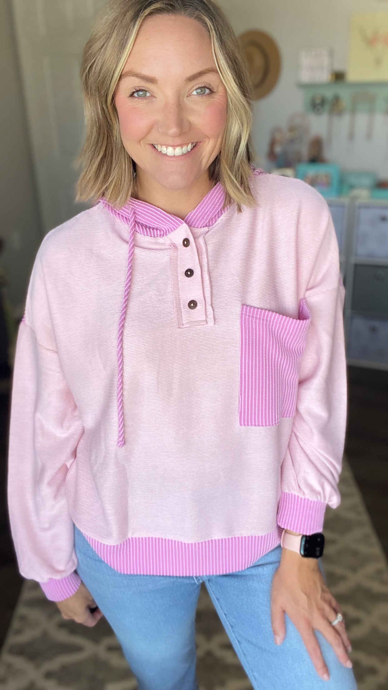 Pink Henley Hoodie