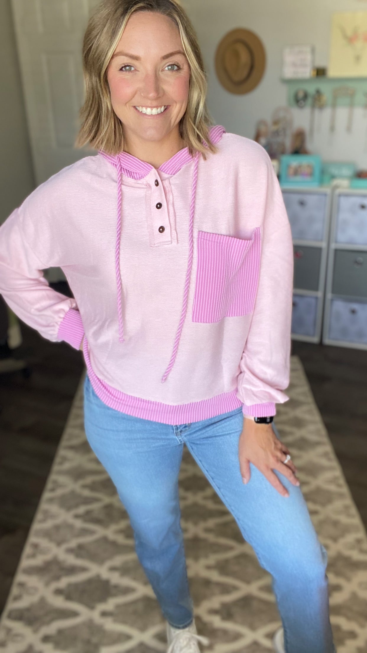 Pink Henley Hoodie