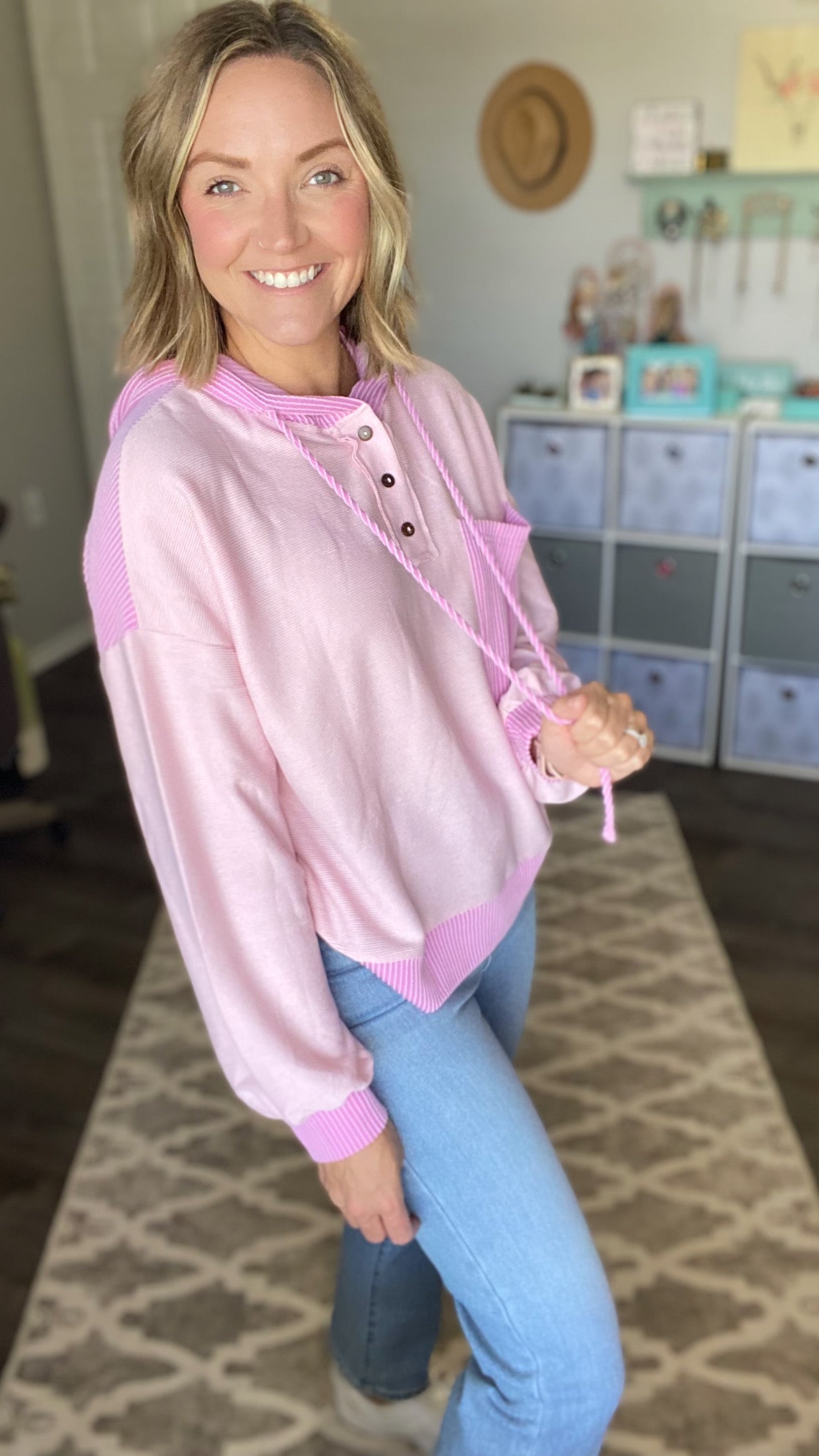 Pink Henley Hoodie