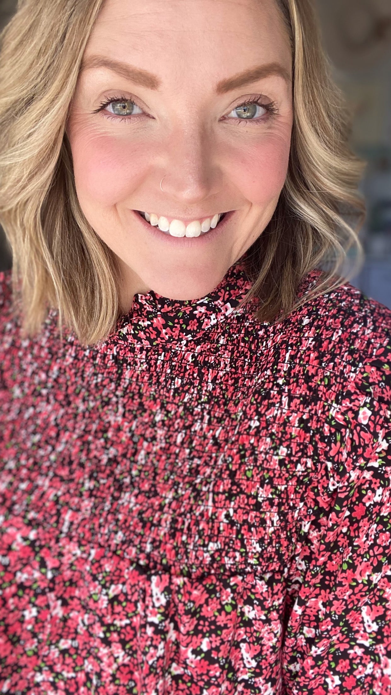 Deep Floral Ruffle Blouse