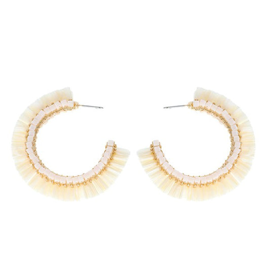 Raffia Fringe Beaded Hoop Earrings