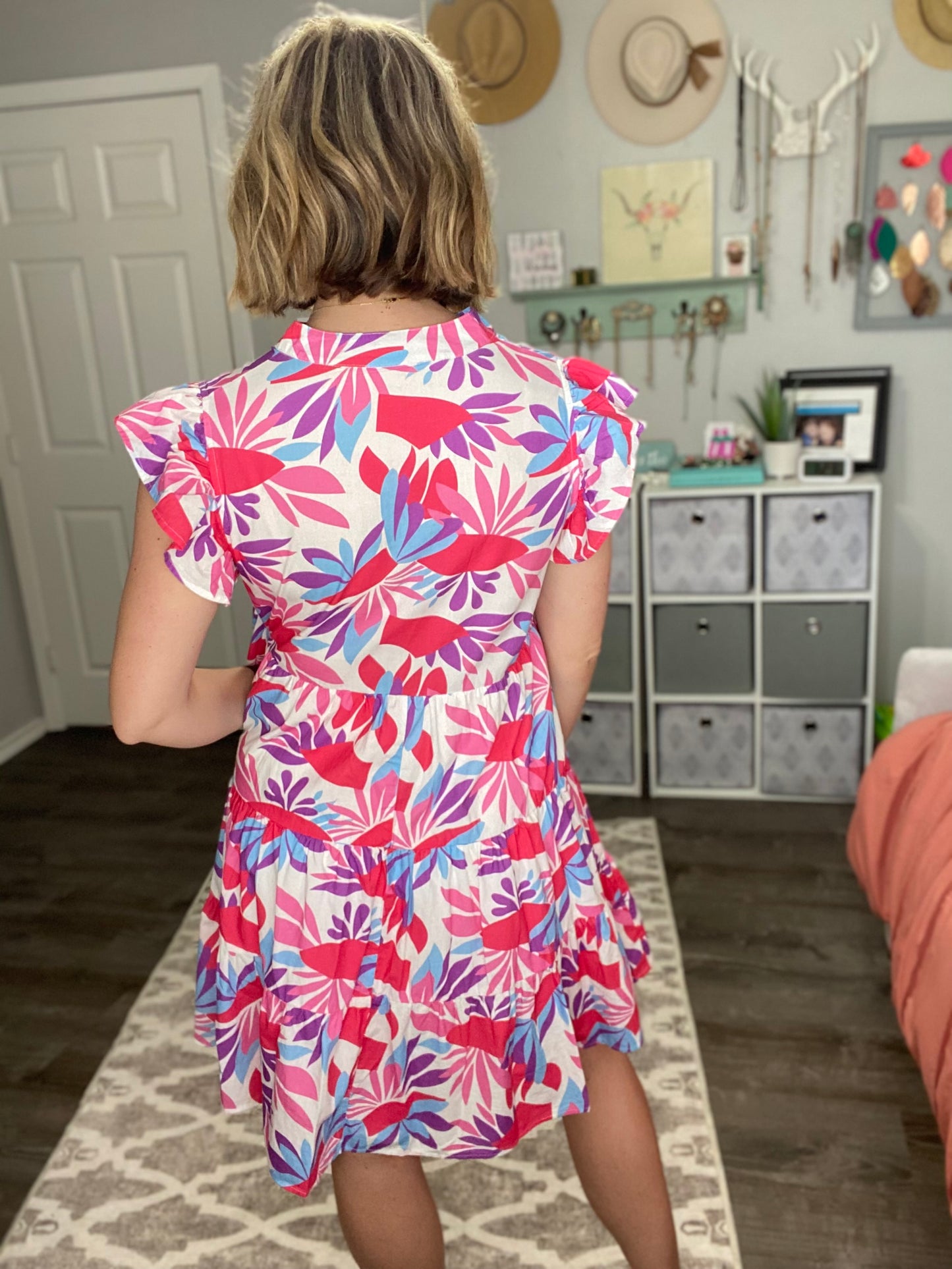 Flowered Tier Ruffle Dress