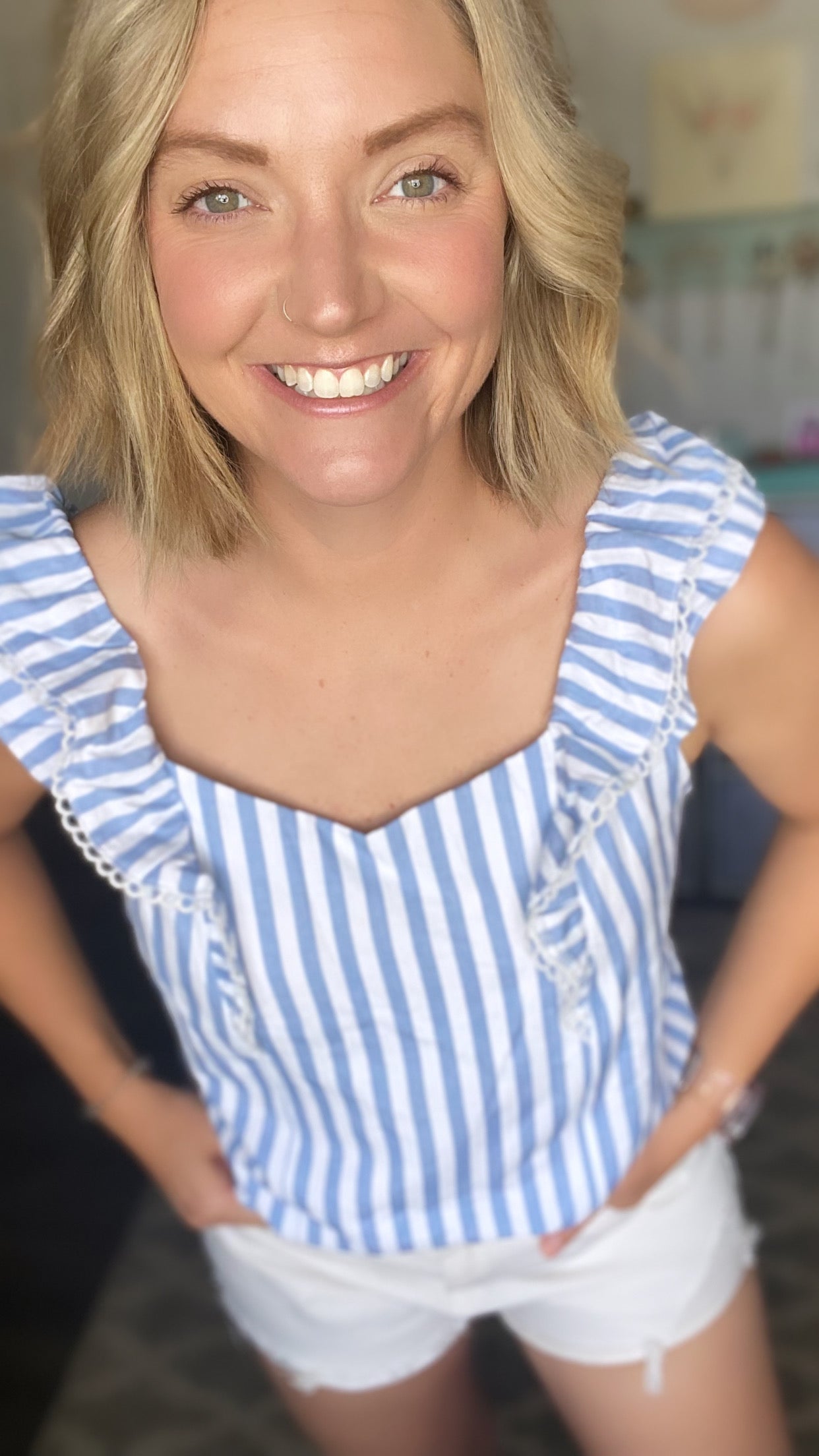 Blue & White Ruffle Tank