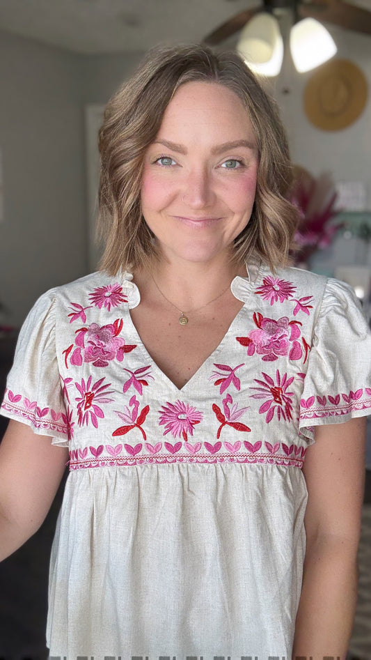 Peony Embroidered Top