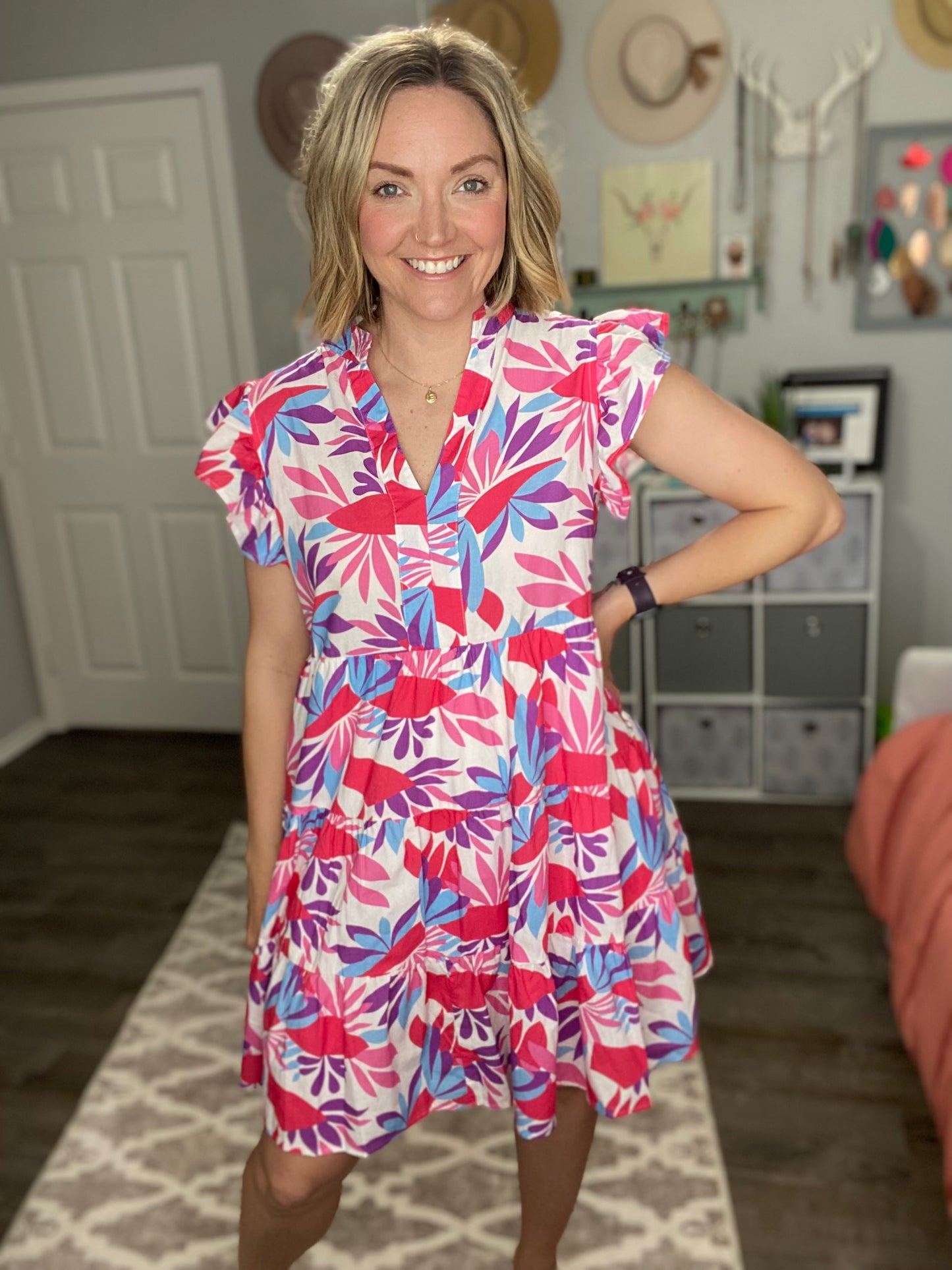 Flowered Tier Ruffle Dress