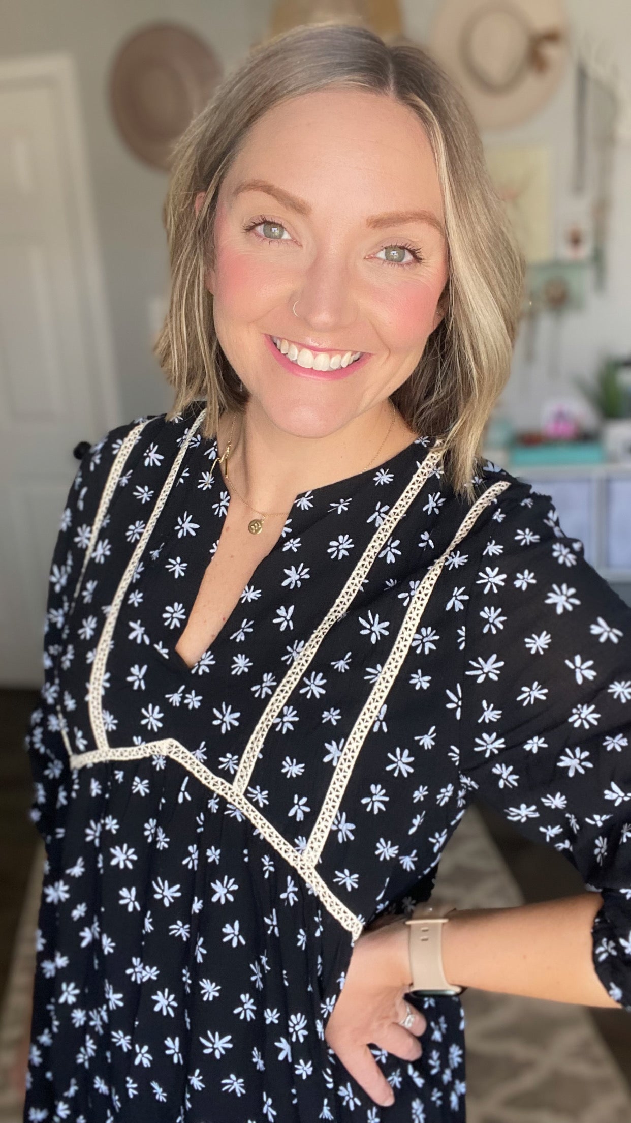 Black Floral and Crochet Dress