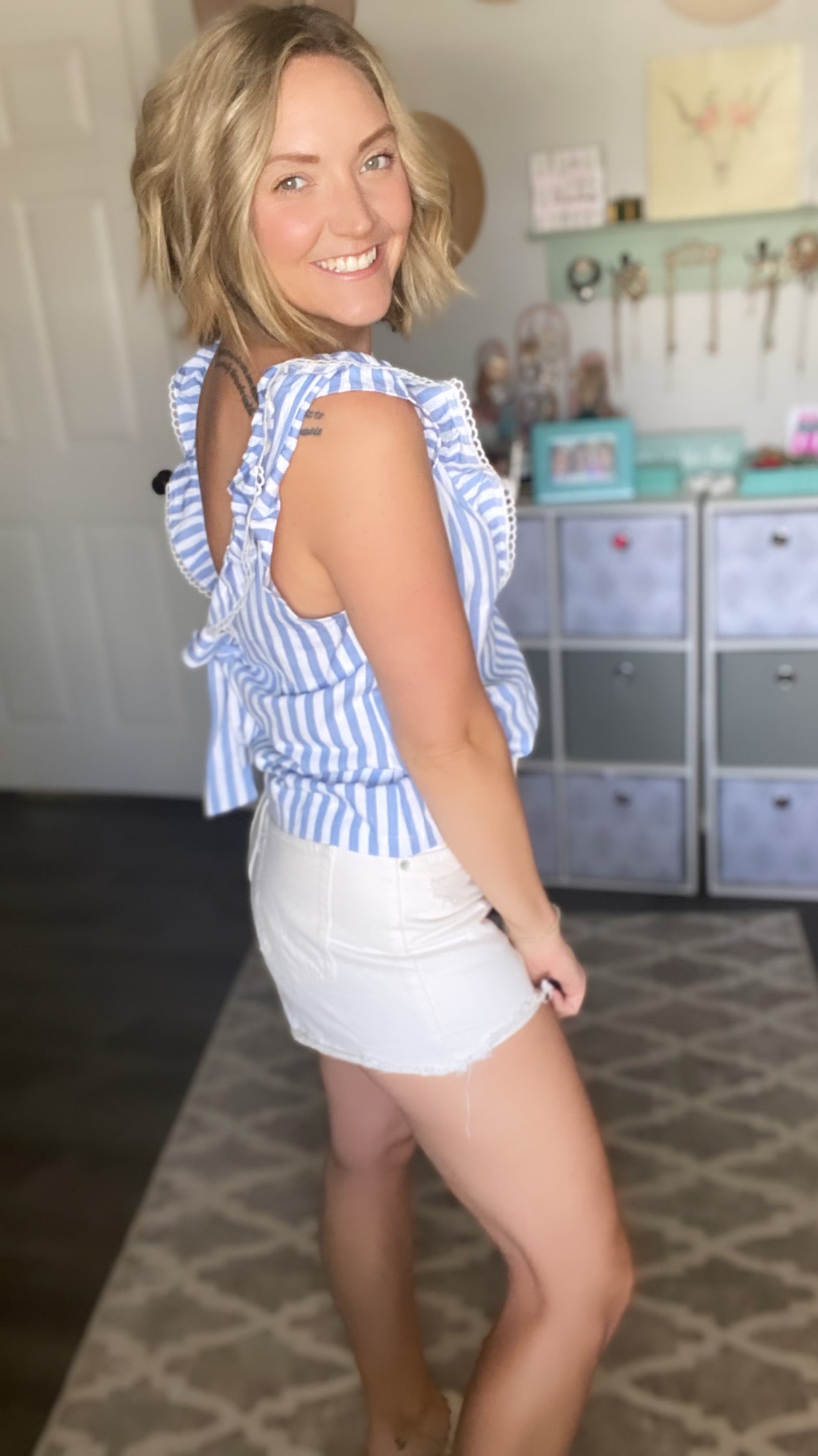 Blue & White Ruffle Tank